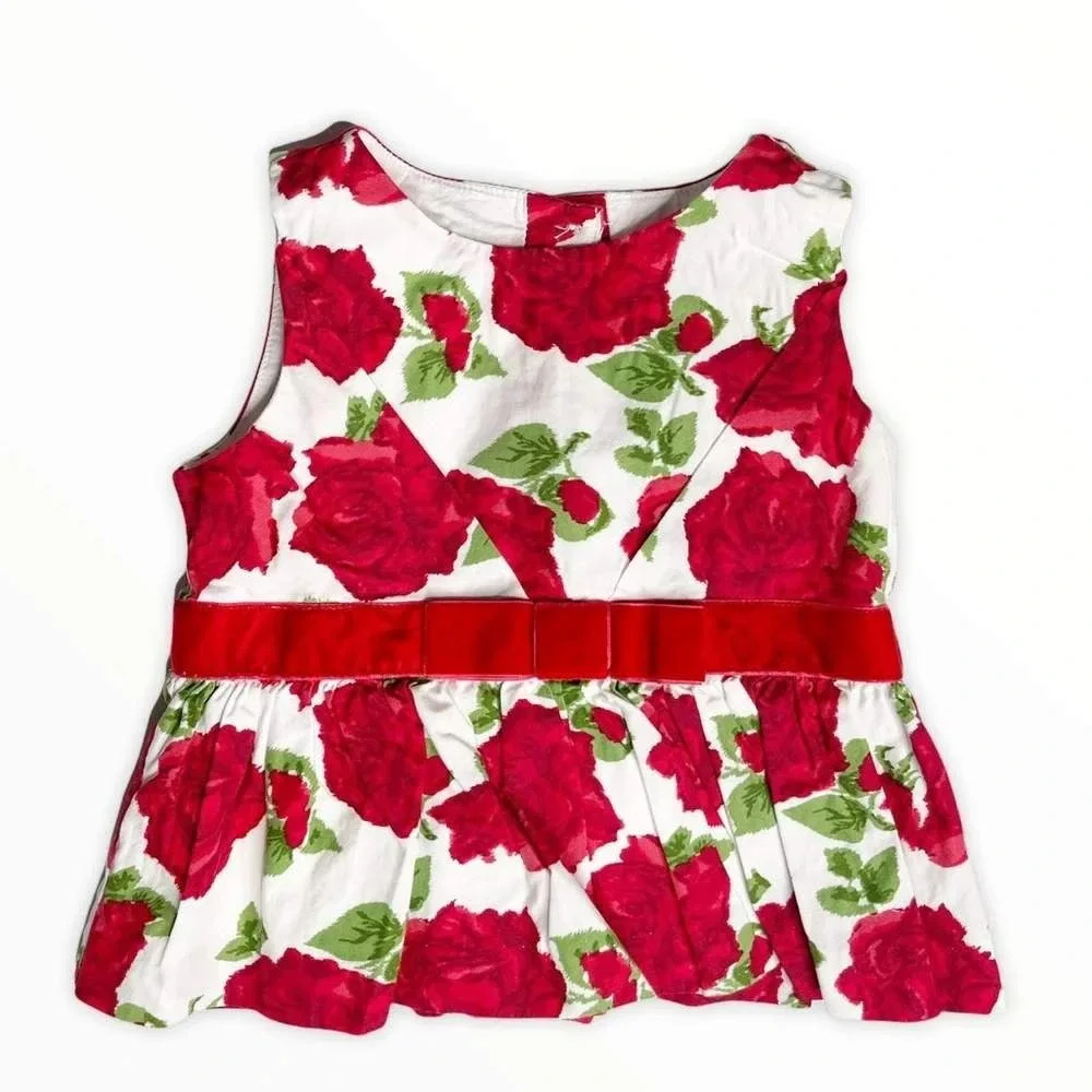 Janie and Jack Peplum Top Velvet Bow Red Rose Floral Sz 5 Preppy Girly Whimsy